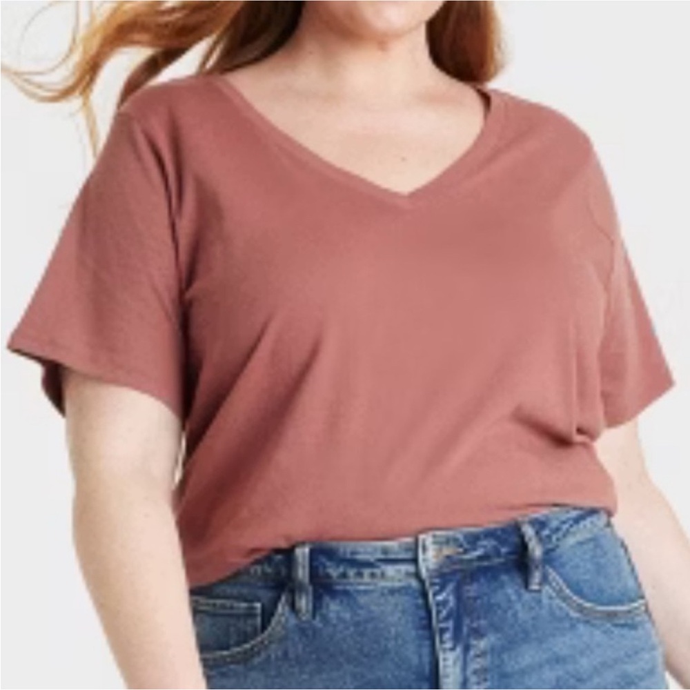 Ava & Viv | NWT Women’s V-Neck Short Sleeve T-shirt Tee, Red, Size 2X